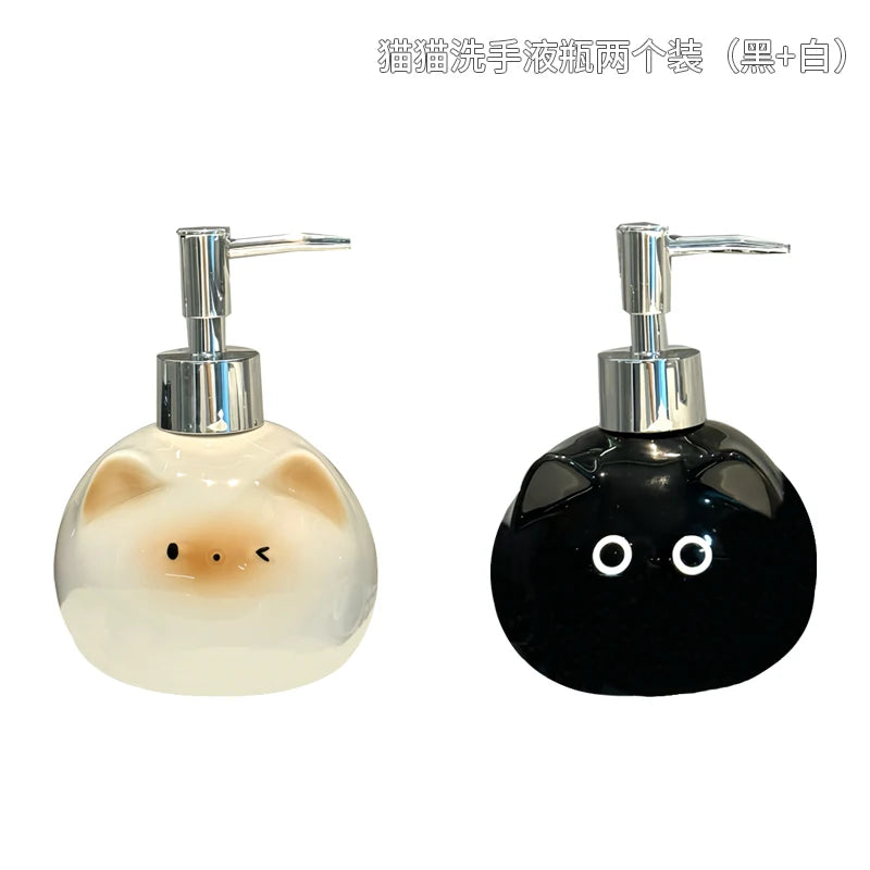 Ceramic Siamese Cat Hand Sanitizer Press Bottle Toilet Shampoo Shower Gel Packaging Bottle Dispenser for Liquid Soap