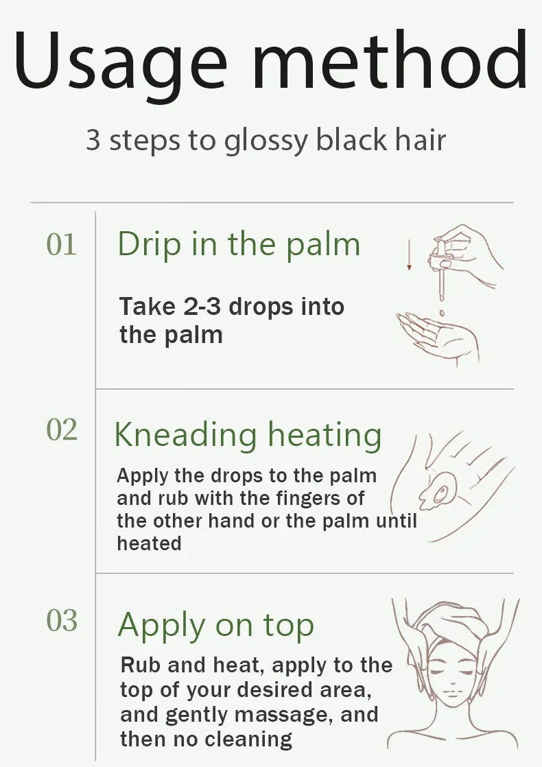 Gray-to-Black Hair Oil Restores Hair's Natural Black Pigment Nourishes Hair Follicles Reduce Breakage Soothes Scalp Adds Shine