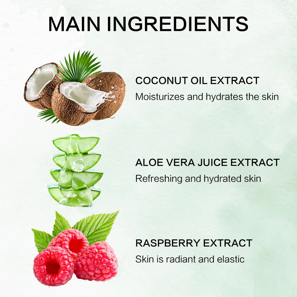SUYARUN Natural Exfoliating Body Scrub - Raspberry/Aloe/Coconut, Moisturizing Dead Skin Removal, 3 Flavor for Smooth Skin.