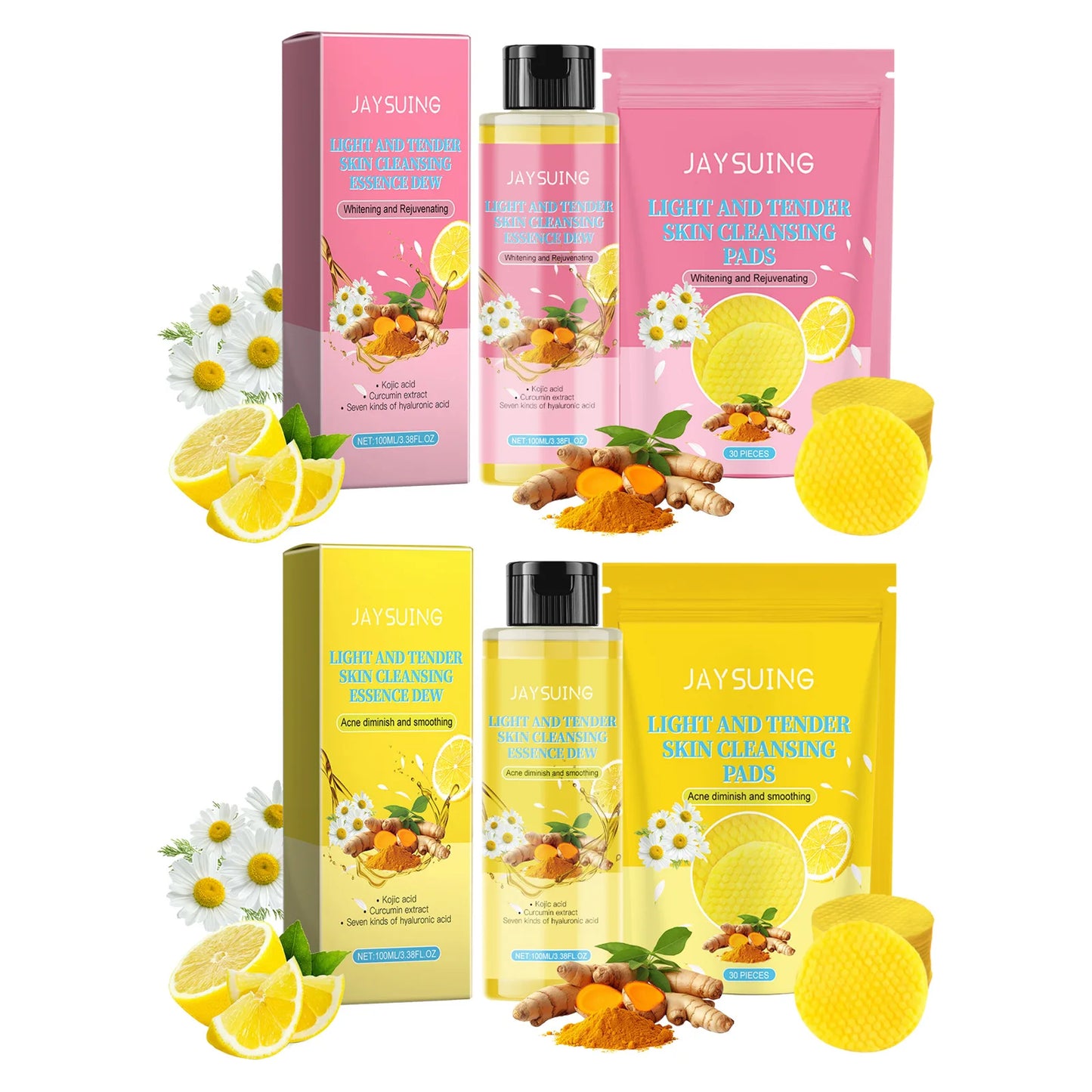 Turmeric Skin Care Set Hyaluronic Acid Serum Oil Control Acn-e Removal Brighten Moisturize Exfoliating Kojic Acid Cleansing Pad