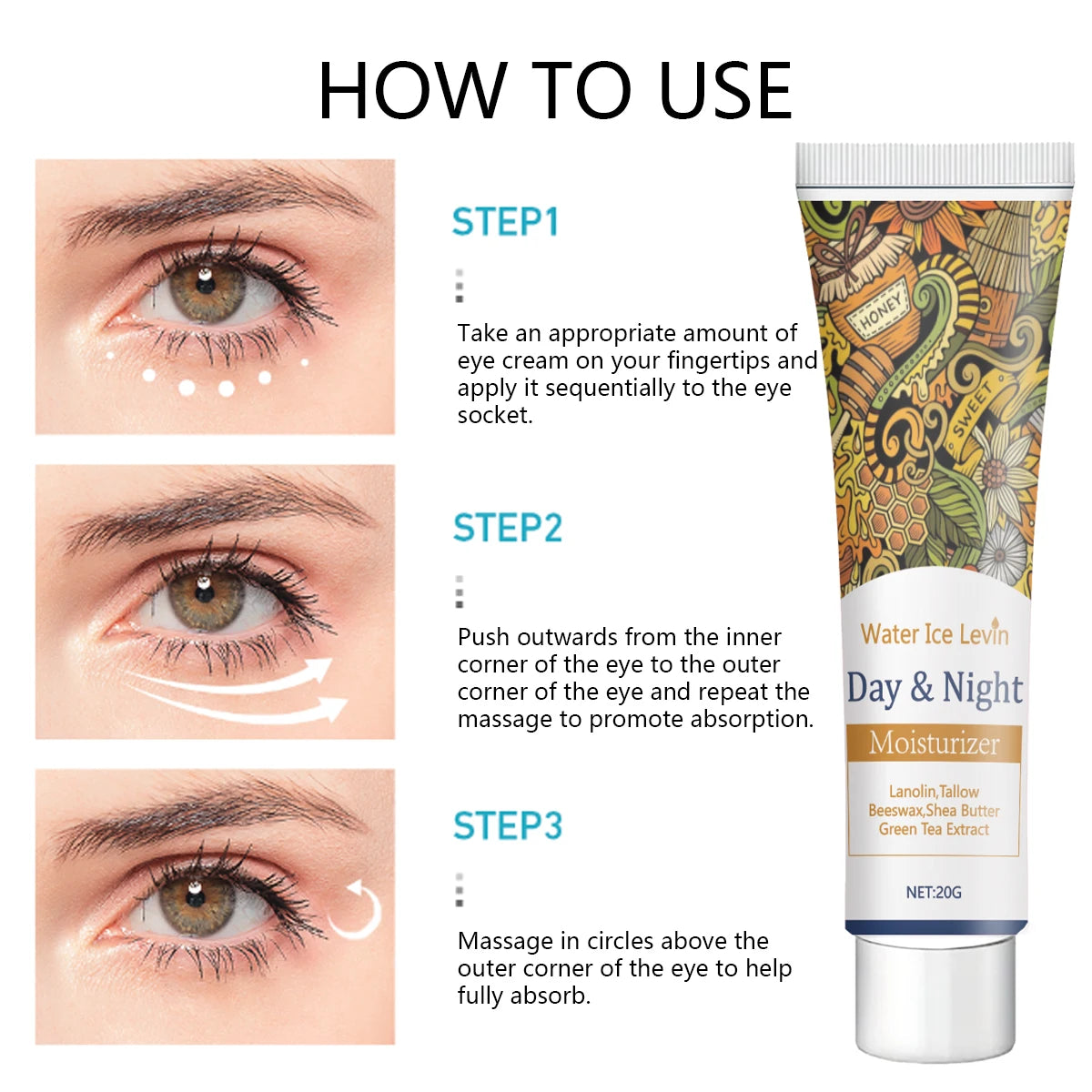 Natural Eye Cream with Shea Butter & Green Tea - Deep Nourishment, Soothing Moisture, Fast Absorption, Winter Care, All Skin Typ