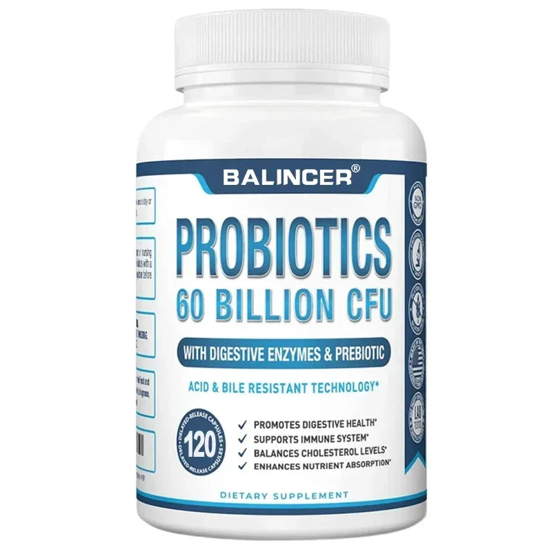 Probiotic + Prebiotic Supplements - Contains Digestive Enzymes To Support Digestive Health and The Immune System