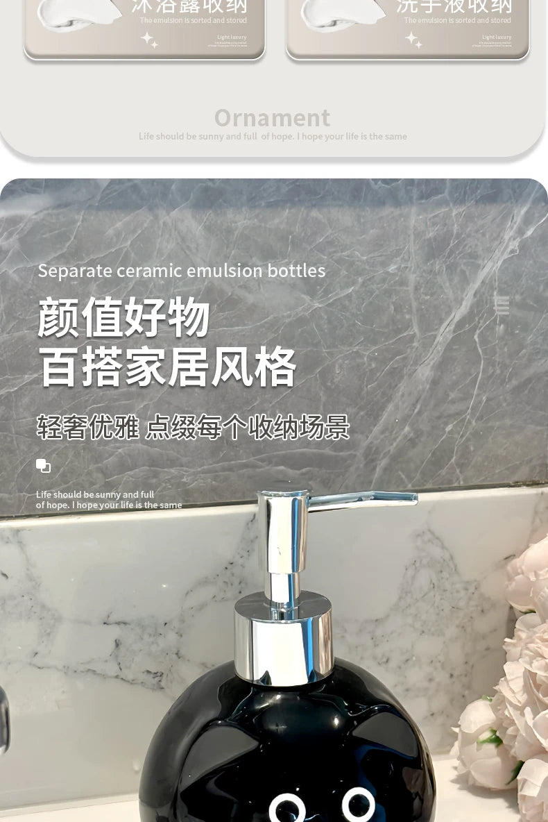 Ceramic Siamese Cat Hand Sanitizer Press Bottle Toilet Shampoo Shower Gel Packaging Bottle Dispenser for Liquid Soap