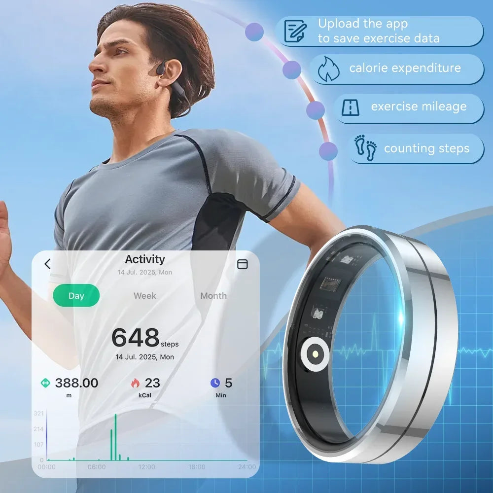 2025 Smart Ring Waterproof 5ATM Heart Rate Blood Oxygen Health Monitoring Sleep Monitor Remote Tracking Man Women Smartring