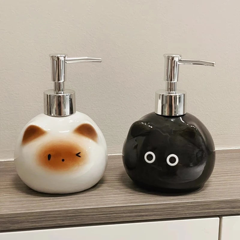 Ceramic Siamese Cat Hand Sanitizer Press Bottle Toilet Shampoo Shower Gel Packaging Bottle Dispenser For Liquid Soap