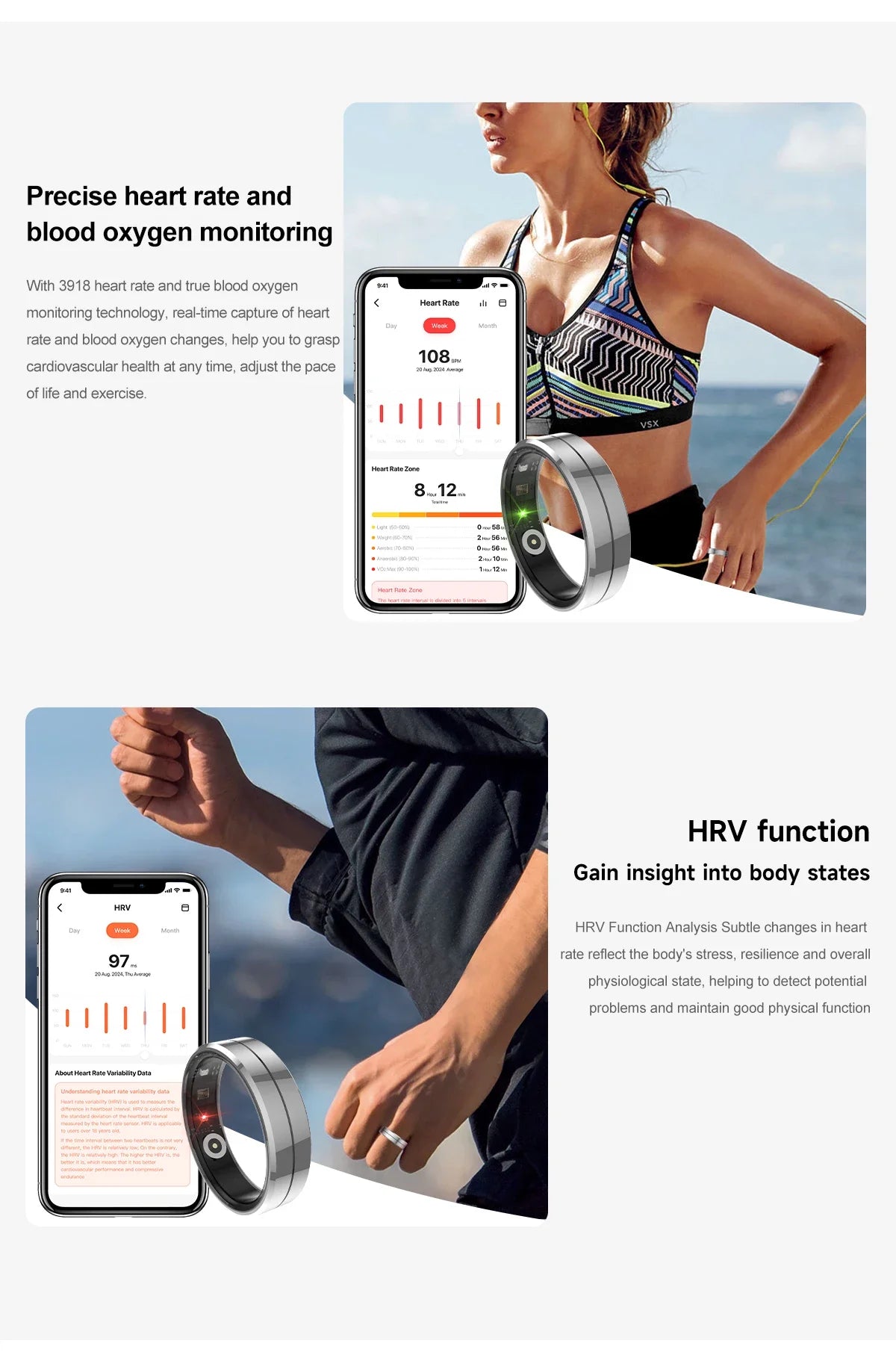 2025 Smart Ring Waterproof 5ATM Heart Rate Blood Oxygen Health Monitoring Sleep Monitor Remote Tracking Man Women Smartring
