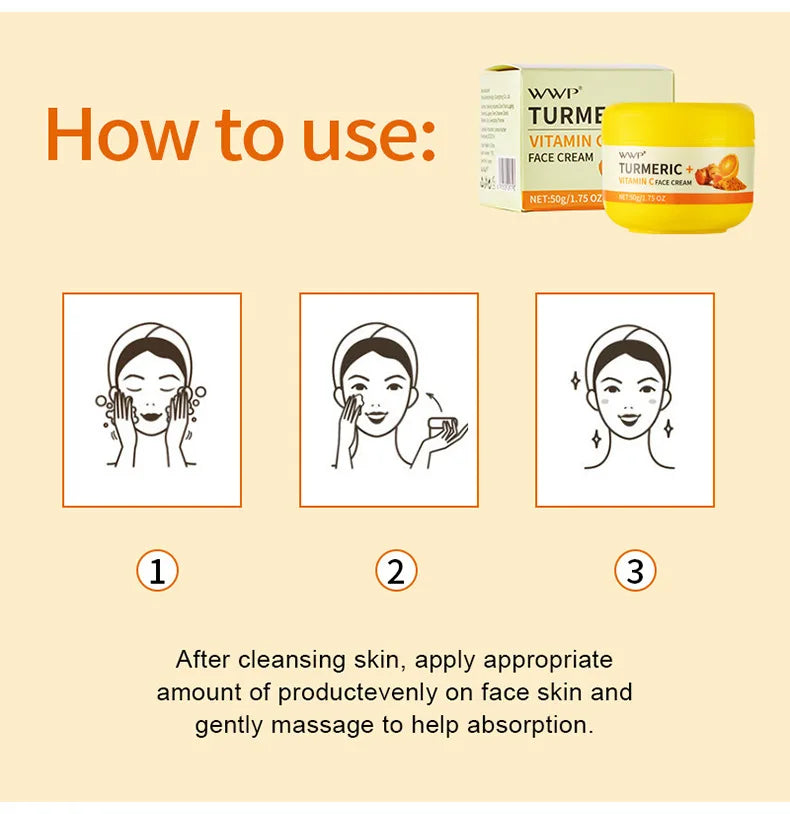 Turmeric Face Cream Strong Whitening Vitamin C Cream Brighten Skin Tone Reduce Dark Spots Lighten Moisturizing Cream Facial 50g