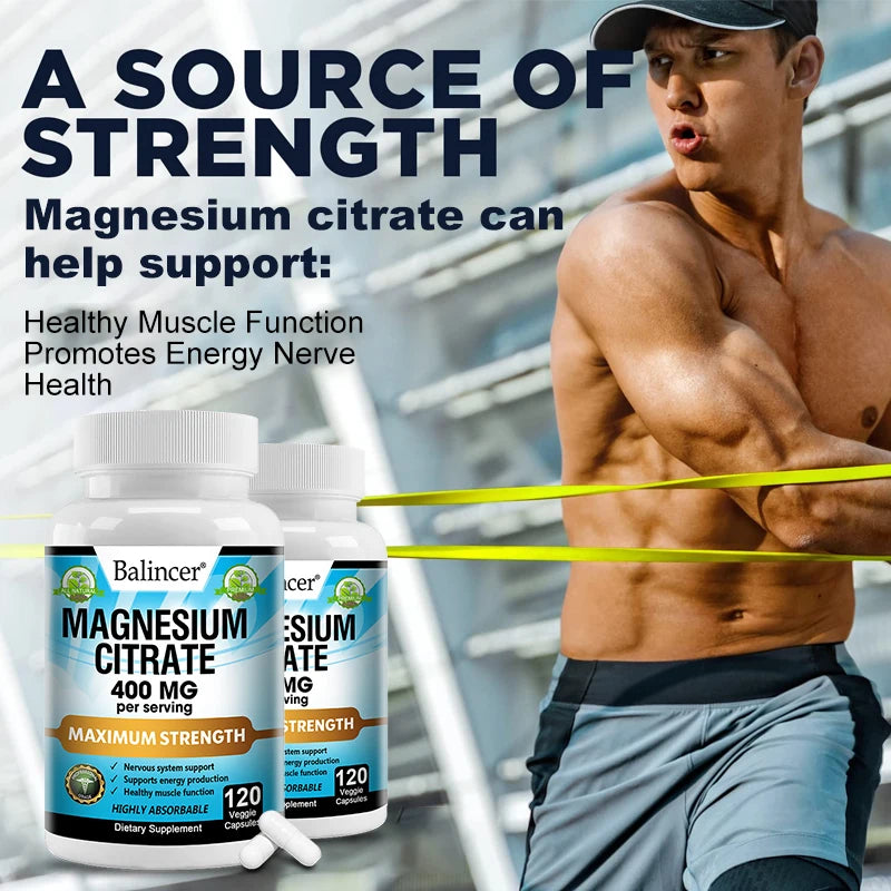 Magnesium Citrate Supplement, 120 Capsules, Relieves Fatigue and Promotes Relaxation, Unisex, Supports Heart and Bone Health