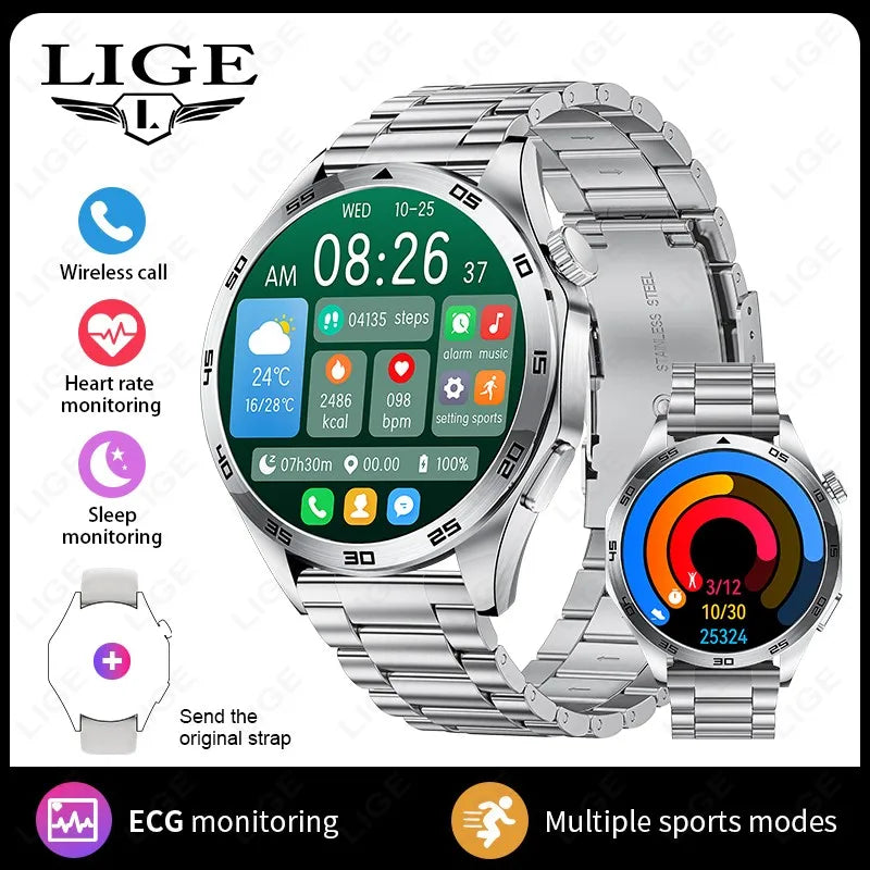 LIGE ECG AI Healthy Diagnose Smart Watch Men Blood Oxygen Blood Pressure Sleep Monitoring Bluetooth Call Health Smartwatch Women