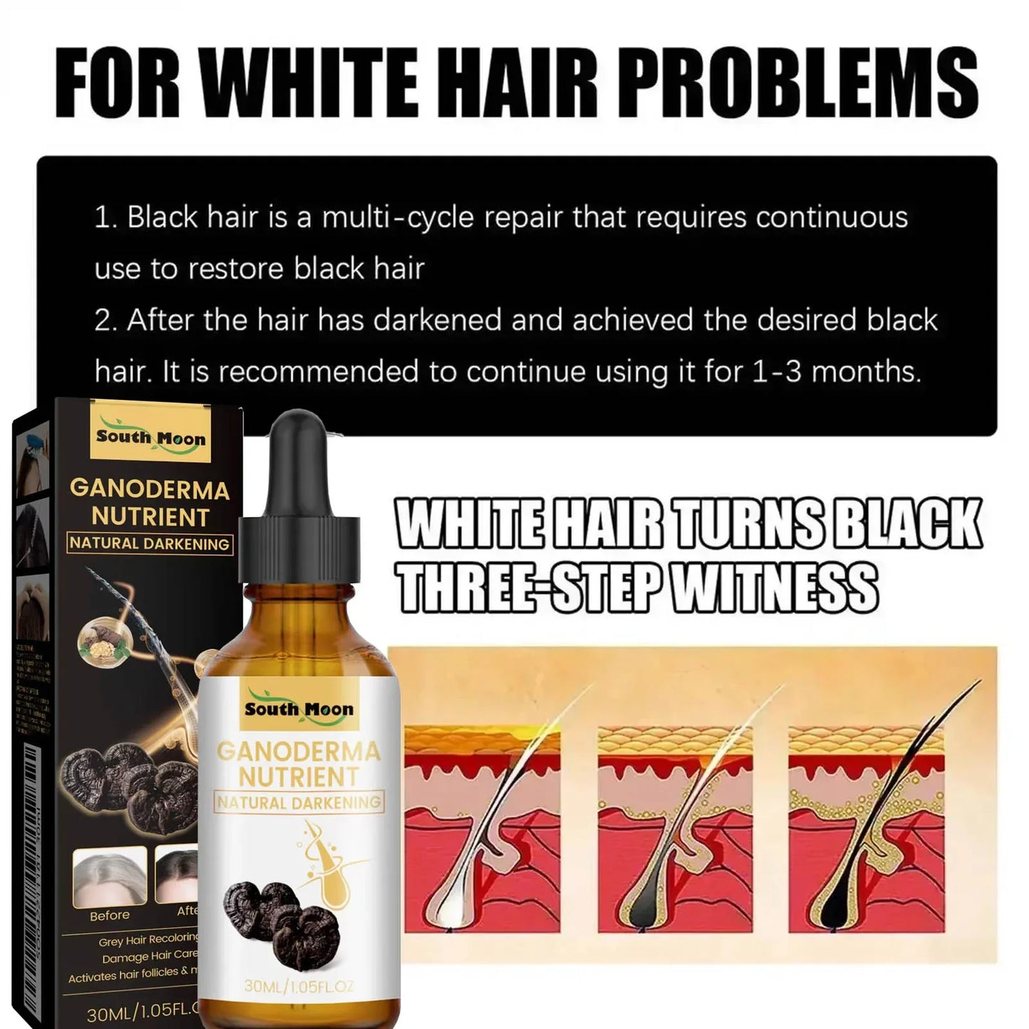 White hair killer, remove gray hair and restore natural hair color in 7 days