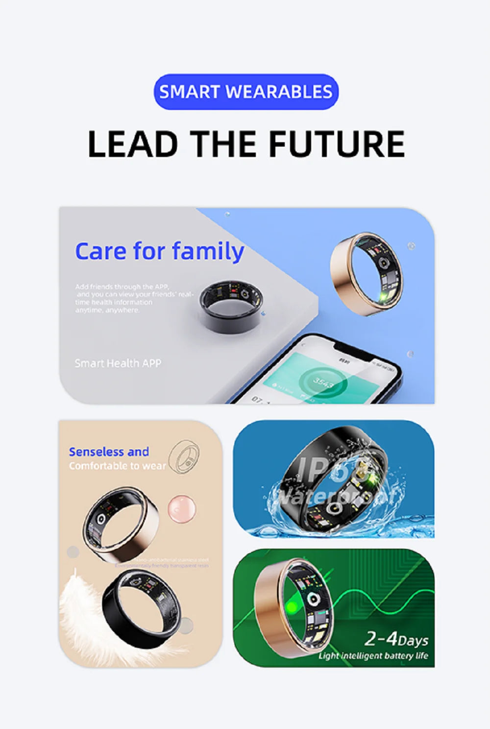 New Health Smart Ring Couple Sports Fitness 24H Heart Rate Sleep Monitoring IP68 Waterproof Men Women Care For Family