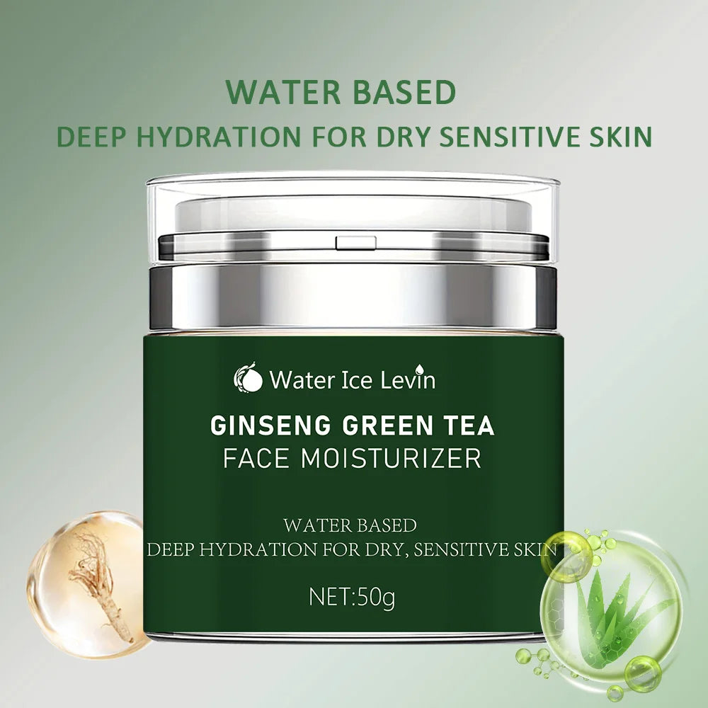 Ginseng Green Tea Facial Cream Moisturizing Containing Ginseng Extract Aloe Vera Leaf Juice for Dry Skin Care Suitable for All Skin Types