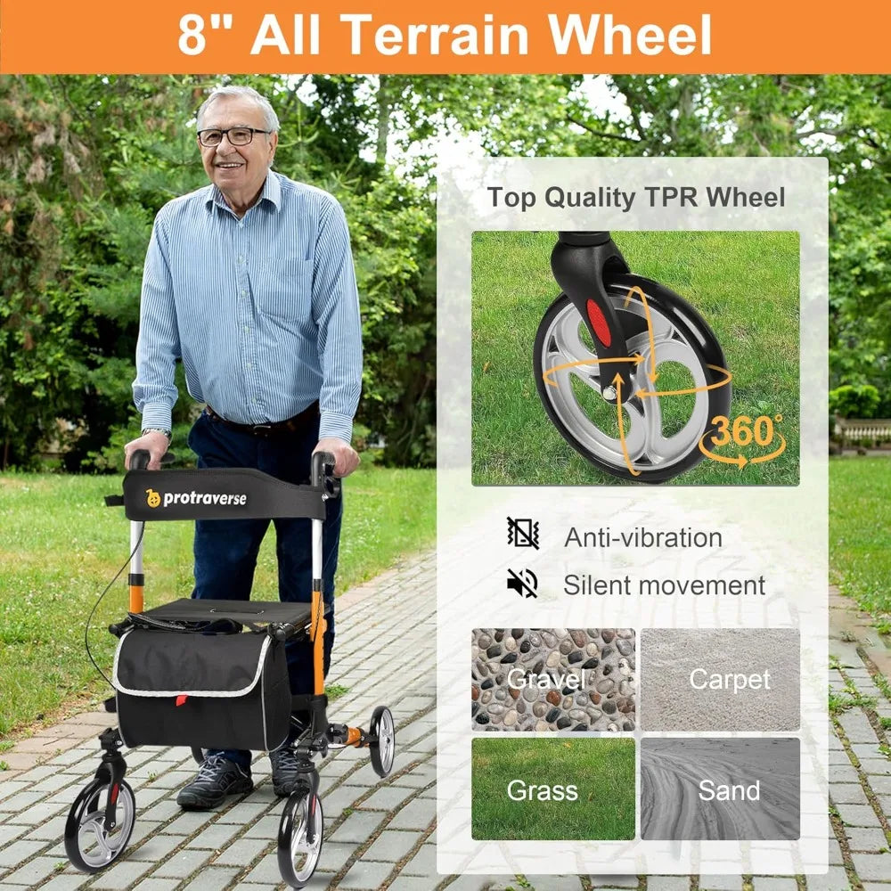 Best - Walkers for Seniors,rollator Walker with seat,Lightweight Foldable All Terrain Rolling Walker,Adjustable