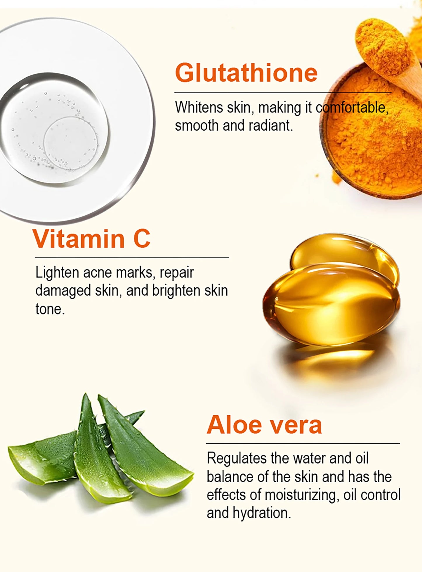 Natural Turmeric Whitening Skin Care Set, Moisturizing, Reduce Dark Spots, Acne, Even Skin Tone, With Glutathione And Aloe
