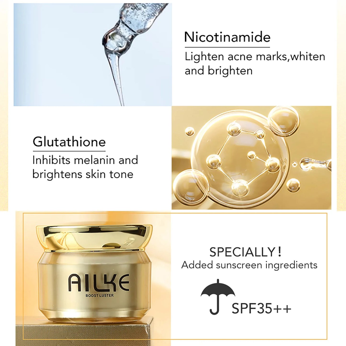 AILKE Whitening Moisturizing Facial Cream, Naturally Brighten Skin Tone, Remove Dark Spots, Clean Skin With Nicotinamide Spf35+