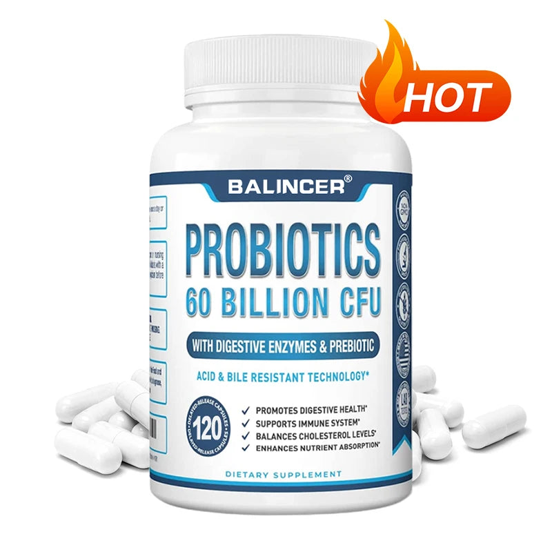 Probiotic + Prebiotic Supplements - Contains Digestive Enzymes To Support Digestive Health and The Immune System