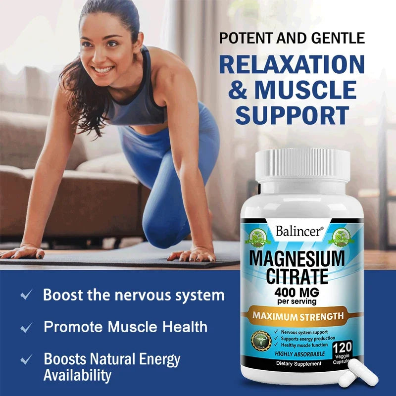 Magnesium Citrate Supplement, 120 Capsules, Relieves Fatigue and Promotes Relaxation, Unisex, Supports Heart and Bone Health