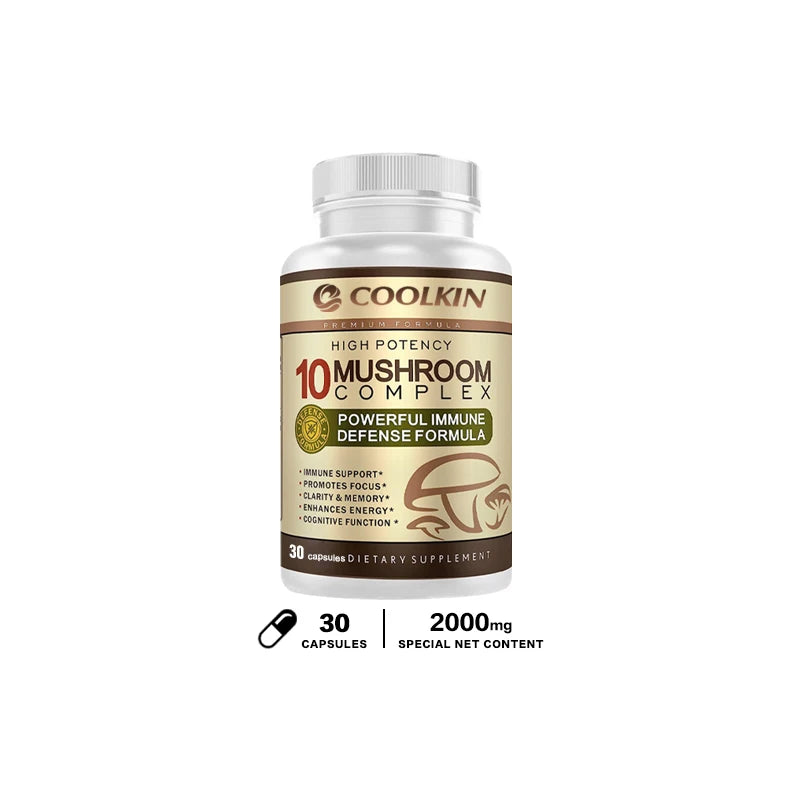 10 Mushroom Complex - Boost Energy, Improve Brain Function, Enhance Memory and Concentration, and Boost Immunity