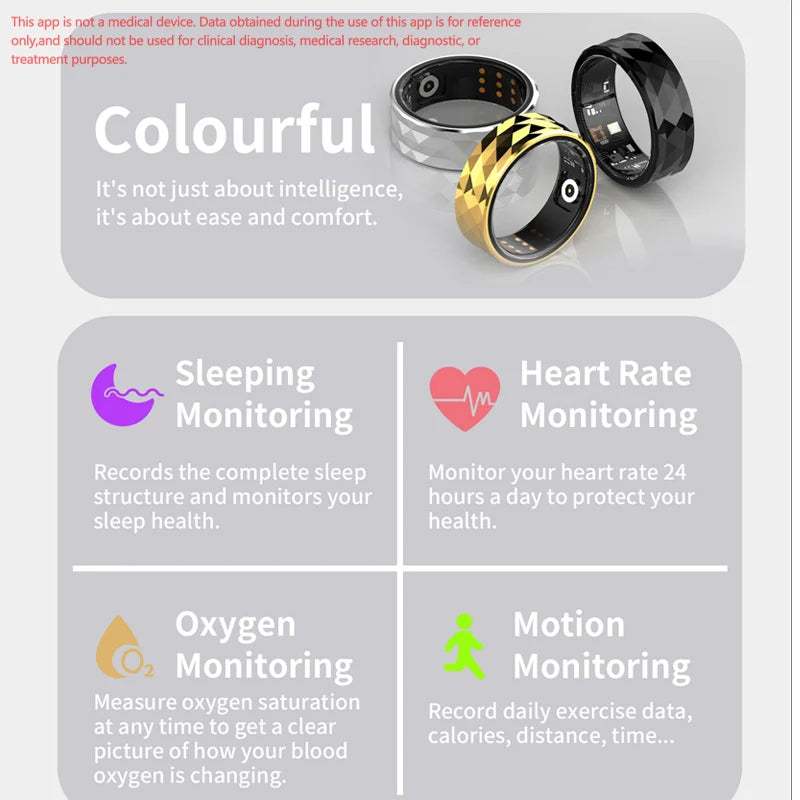 Smart Ring R12M Health Sleep Heart Rate Monitoring IP68 5ATM Waterproof Step Distance Calorie Counting Multi Sport Modes For Man