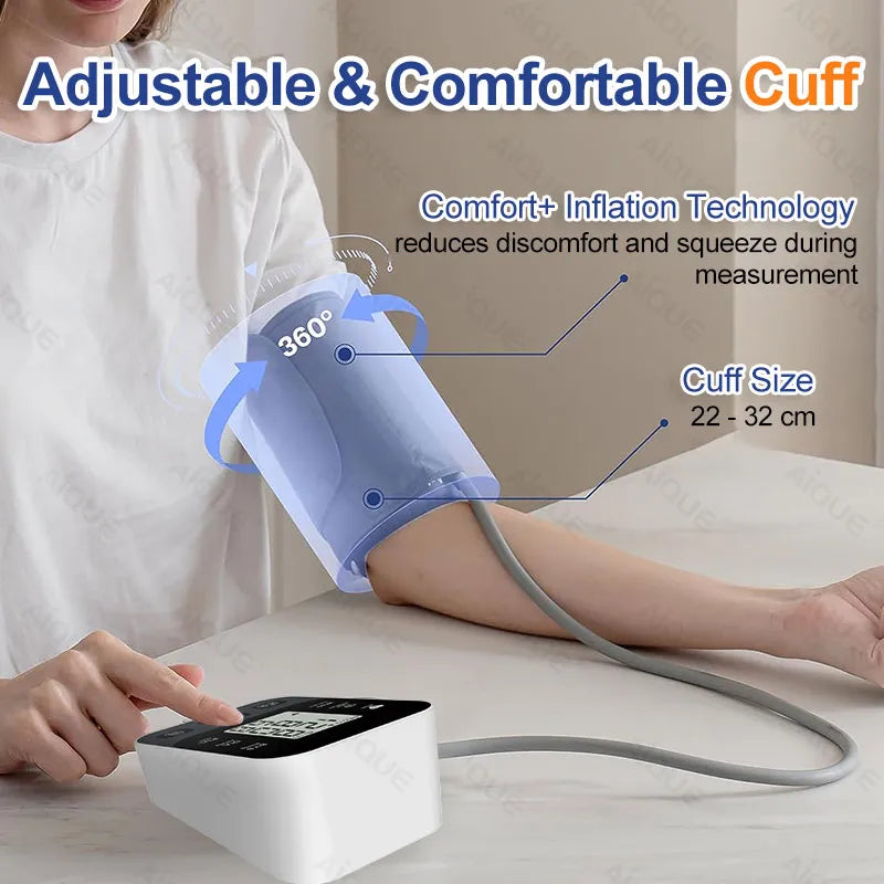AiQUE Digital Arm Blood Pressure Meter 32cm Cuff Medical Pressure Tonometer Tensiometer Baumanometer Pulse Sphygmomanometer