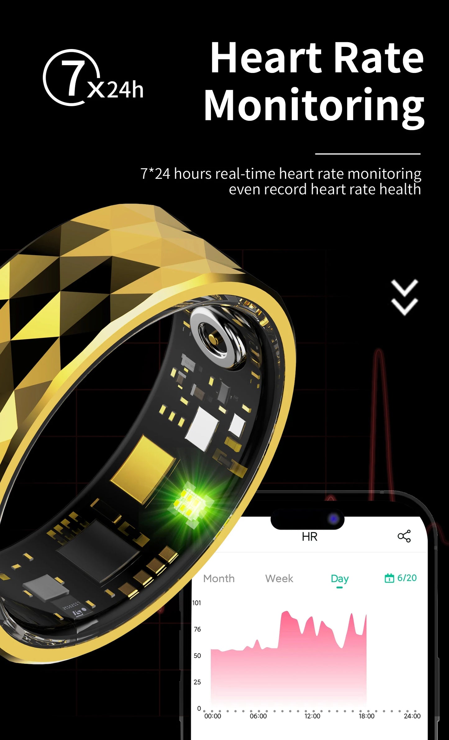 Smart Ring R12M Health Sleep Heart Rate Monitoring IP68 5ATM Waterproof Step Distance Calorie Counting Multi Sport Modes For Man