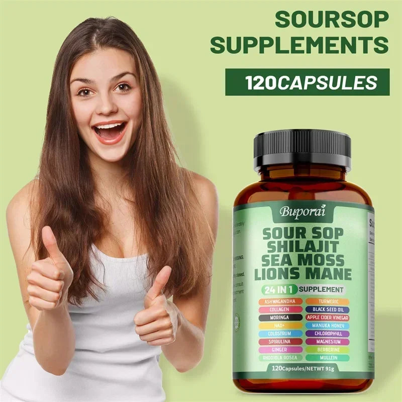 24-In-1 Soursop Supplement - Rich in Antioxidants, Promotes Skin, Joint and Bone Health, and Boosts Immune Function, Vegetarian
