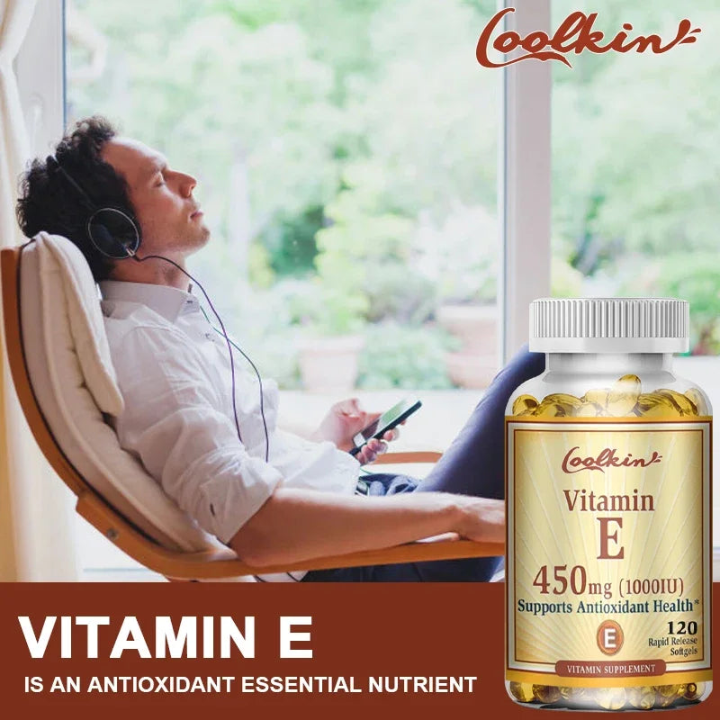 Natural Vitamin E Capsules - Brightens Skin, Tightens Skin, Reduce Wrinkles, Anti-aging, Antioxidant, Supports Immune