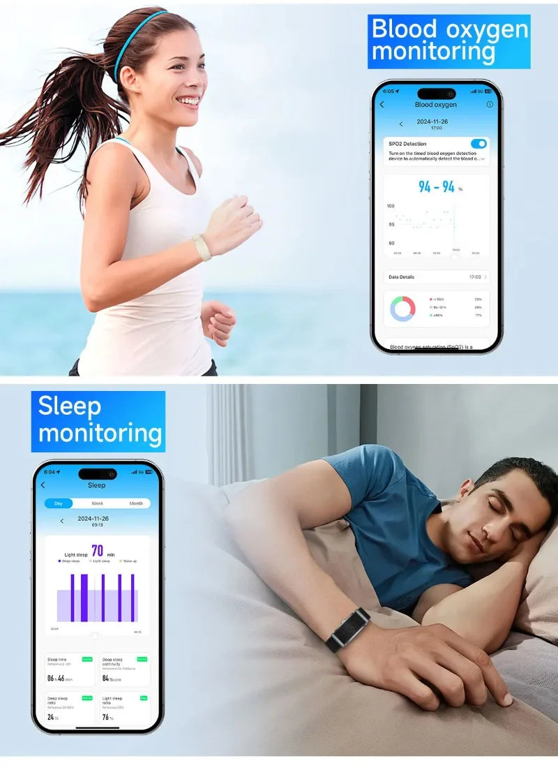Smart Bracelet Heart Rate Blood Oxygen Health Monitoring Wristwatch Outdoor Sports Fitness Tracker SmartWatch For Men Women