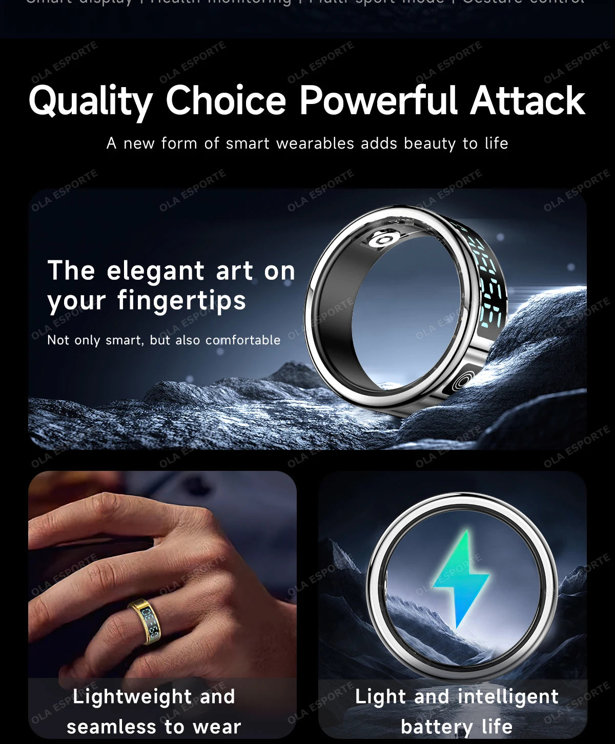 LED Display Screen Smart Ring Waterproof Health Monitoring Heart Rate&Blood Oxygen&Sleep Monitoring Remote Care Men Women Gifts