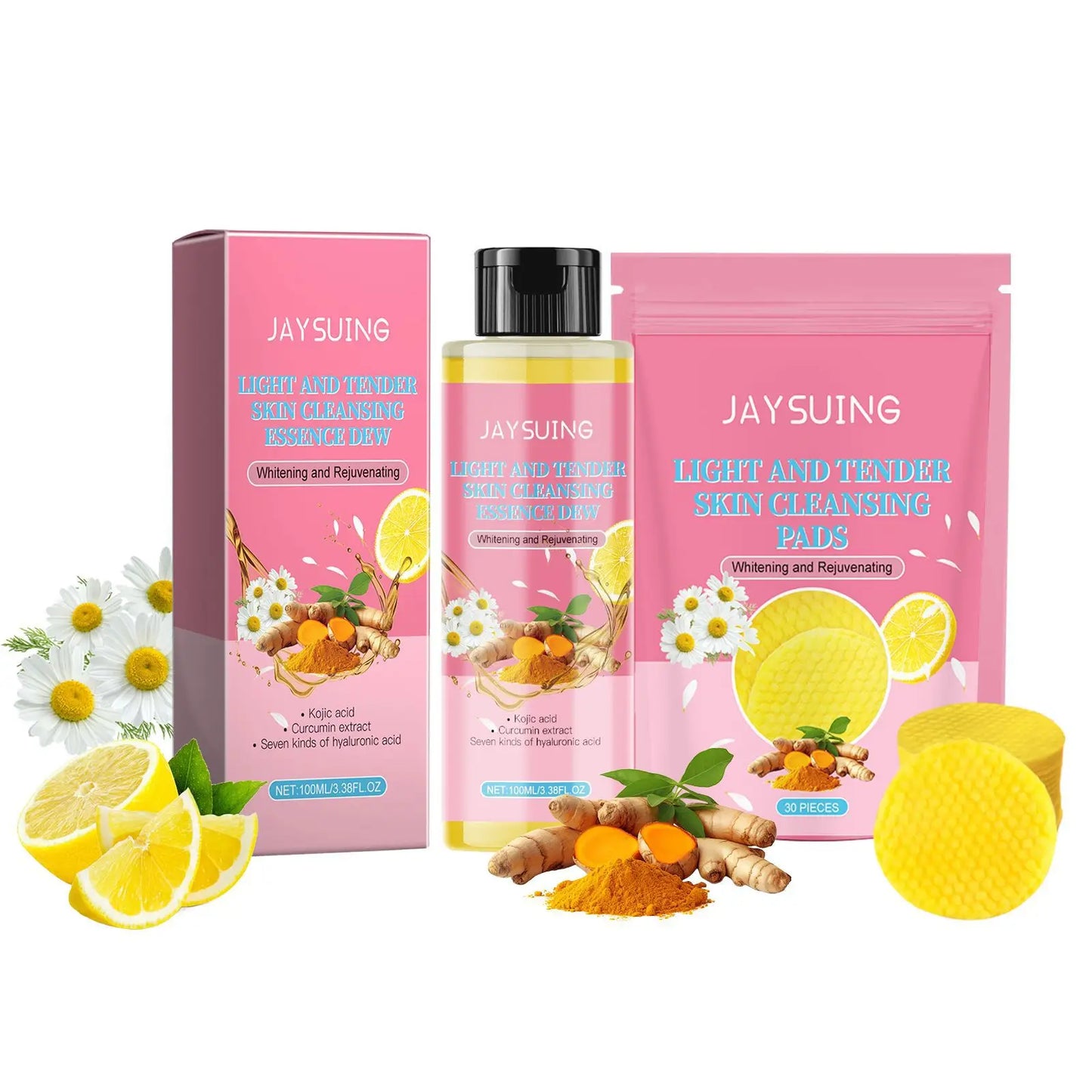 Turmeric Skin Care Set Hyaluronic Acid Serum Oil Control Acn-e Removal Brighten Moisturize Exfoliating Kojic Acid Cleansing Pad