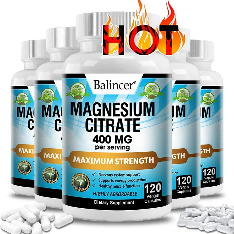 Magnesium Citrate Supplement, 120 Capsules, Relieves Fatigue and Promotes Relaxation, Unisex, Supports Heart and Bone Health