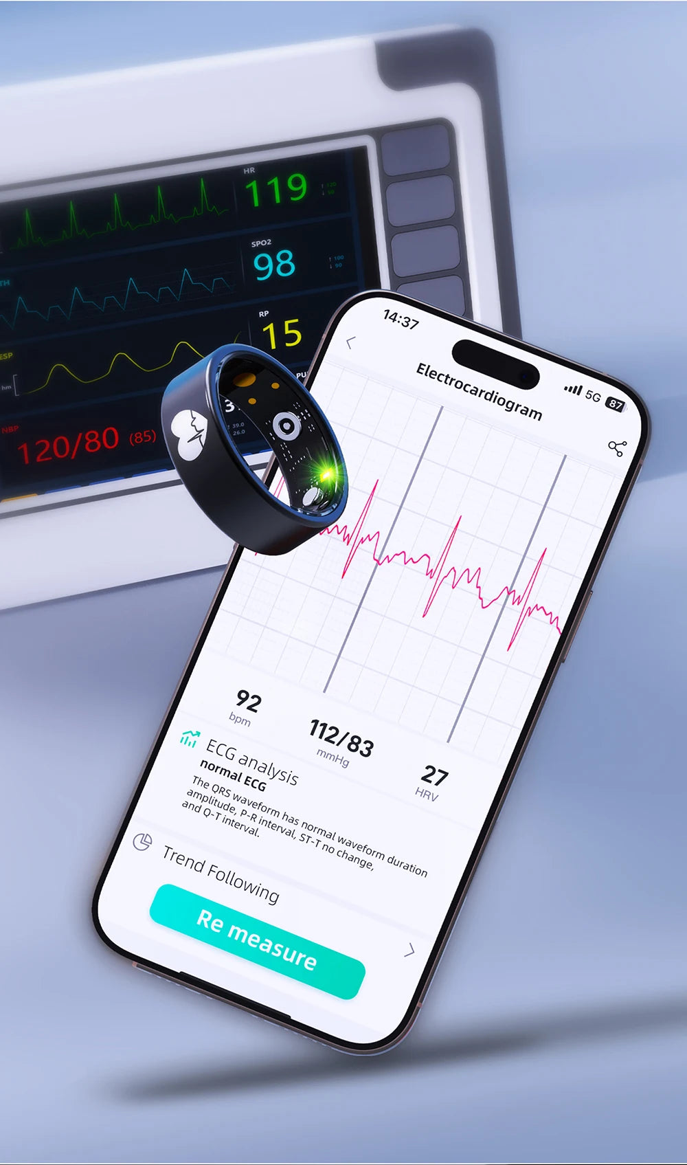 ECG Health Smart Ring Accurate Heart Rate Blood Oxygen Blood Pressure Detection Sleep Monitoring Fitness Rings IP68 Waterproof