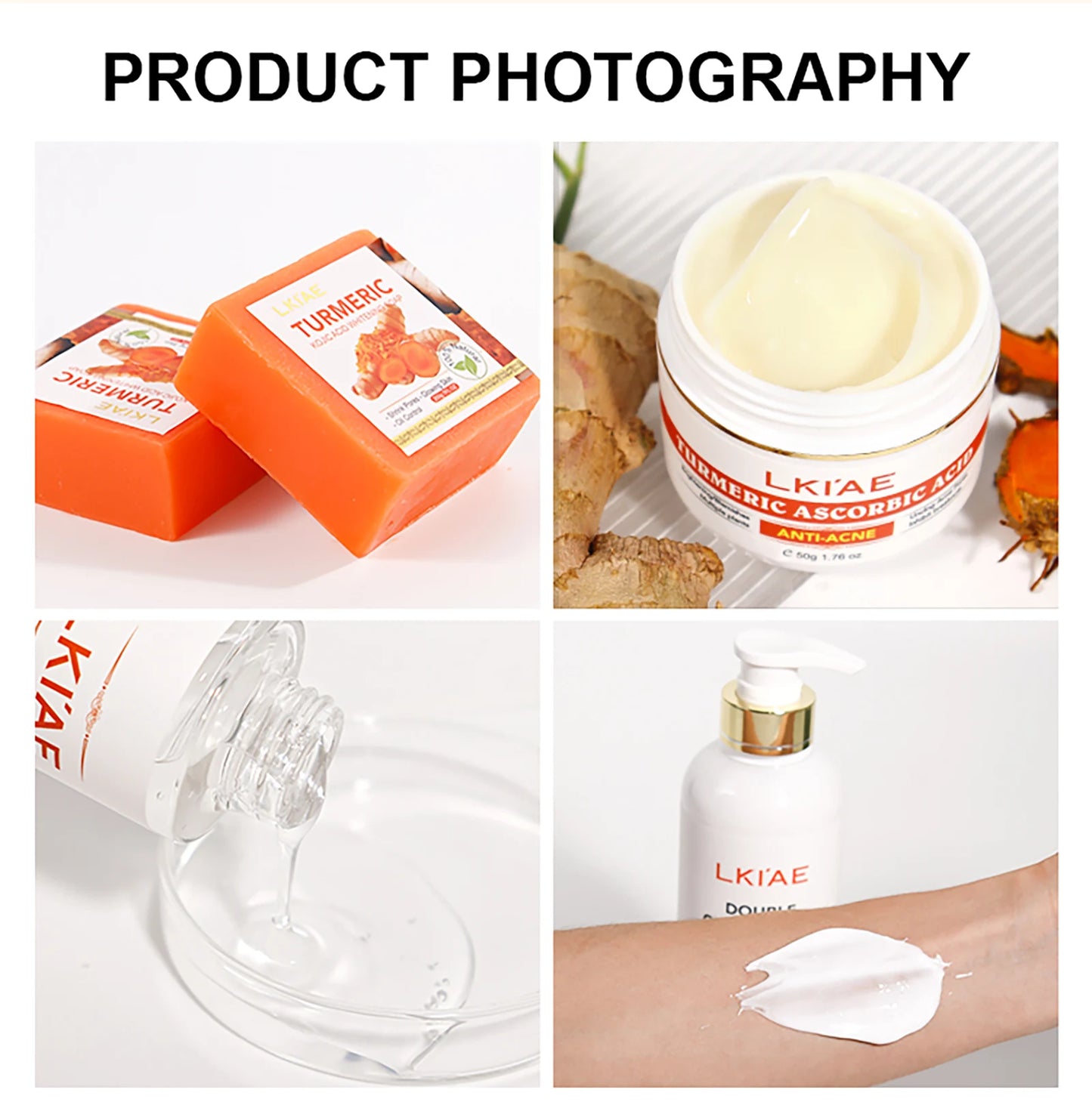 Natural Turmeric Whitening Skin Care Set, Moisturizing, Reduce Dark Spots, Acne, Even Skin Tone, With Glutathione And Aloe