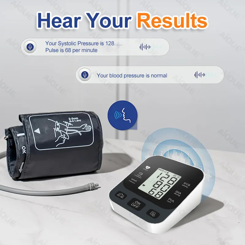 AiQUE Digital Arm Blood Pressure Meter 32cm Cuff Medical Pressure Tonometer Tensiometer Baumanometer Pulse Sphygmomanometer