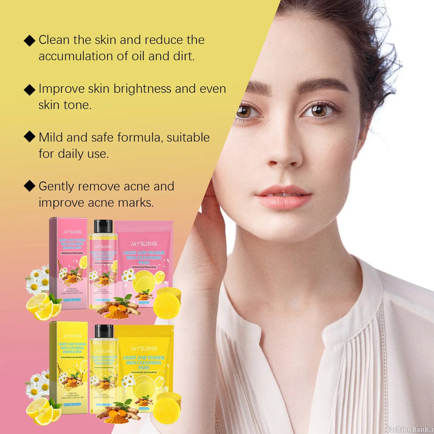 Turmeric Skin Care Set Hyaluronic Acid Serum Oil Control Acn-e Removal Brighten Moisturize Exfoliating Kojic Acid Cleansing Pad