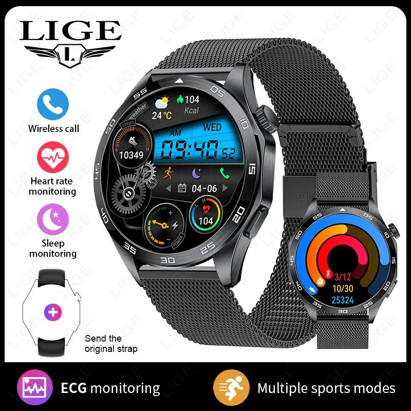 LIGE ECG AI Healthy Diagnose Smart Watch Men Blood Oxygen Blood Pressure Sleep Monitoring Bluetooth Call Health Smartwatch Women