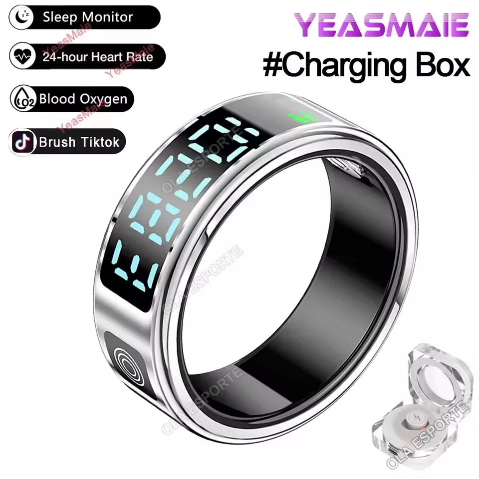 LED Display Screen Smart Ring Waterproof Health Monitoring Heart Rate&Blood Oxygen&Sleep Monitoring Remote Care Men Women Gifts