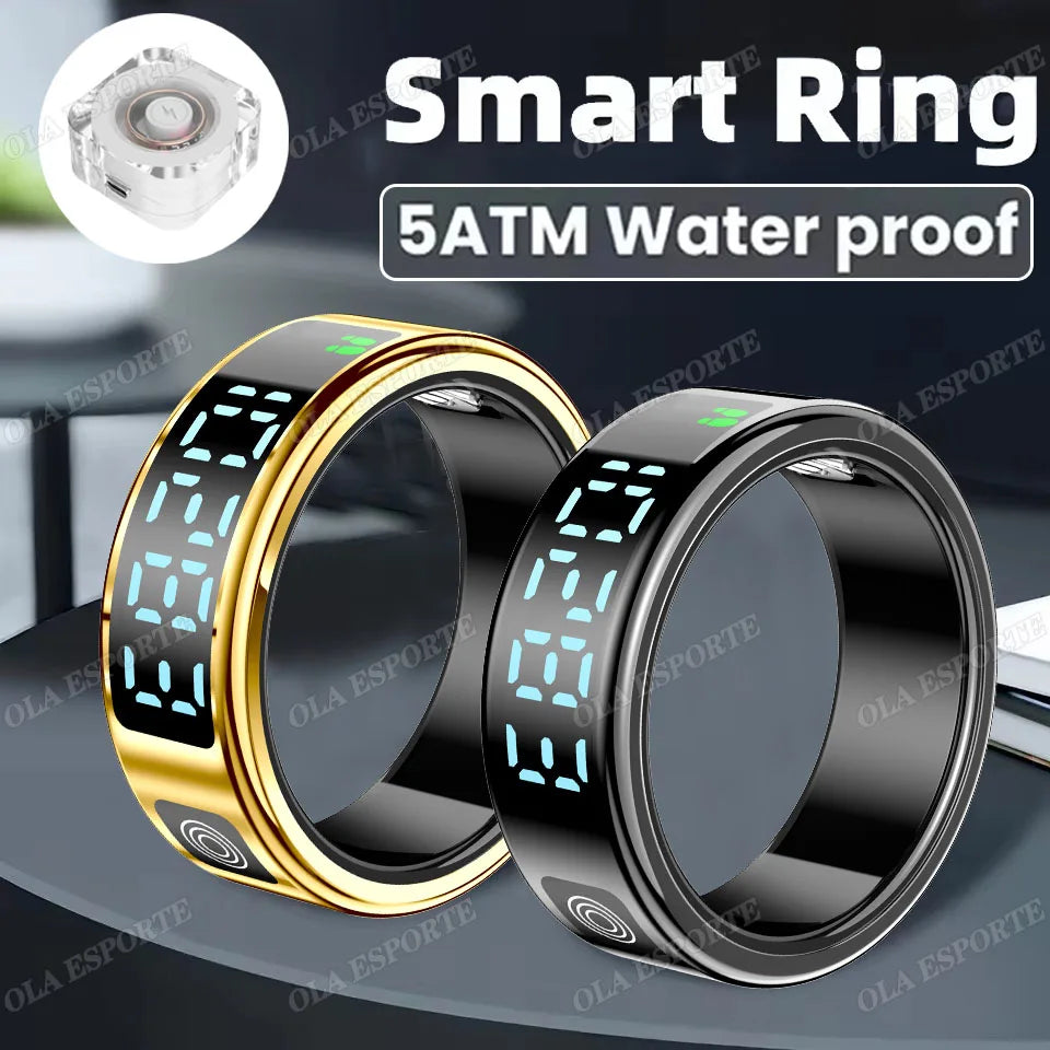 LED Display Screen Smart Ring Waterproof Health Monitoring Heart Rate&Blood Oxygen&Sleep Monitoring Remote Care Men Women Gifts