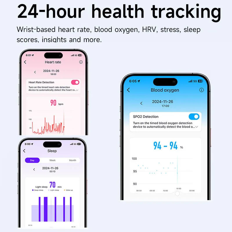 Smart Bracelet Heart Rate Blood Oxygen Health Monitoring Wristwatch Outdoor Sports Fitness Tracker SmartWatch For Men Women