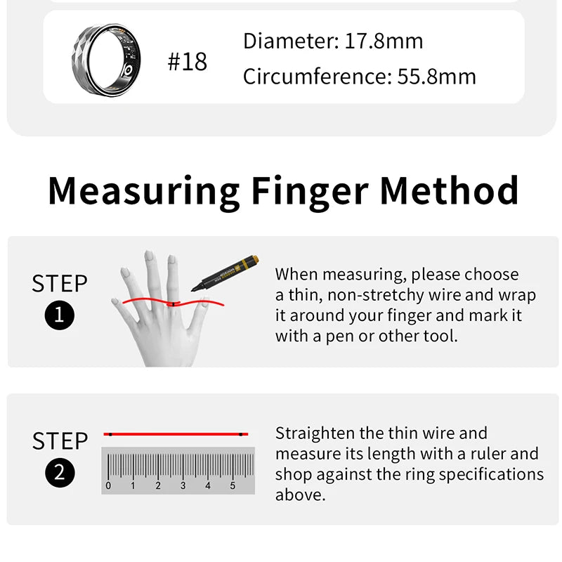 Smart Ring R12M Health Sleep Heart Rate Monitoring IP68 5ATM Waterproof Step Distance Calorie Counting Multi Sport Modes For Man