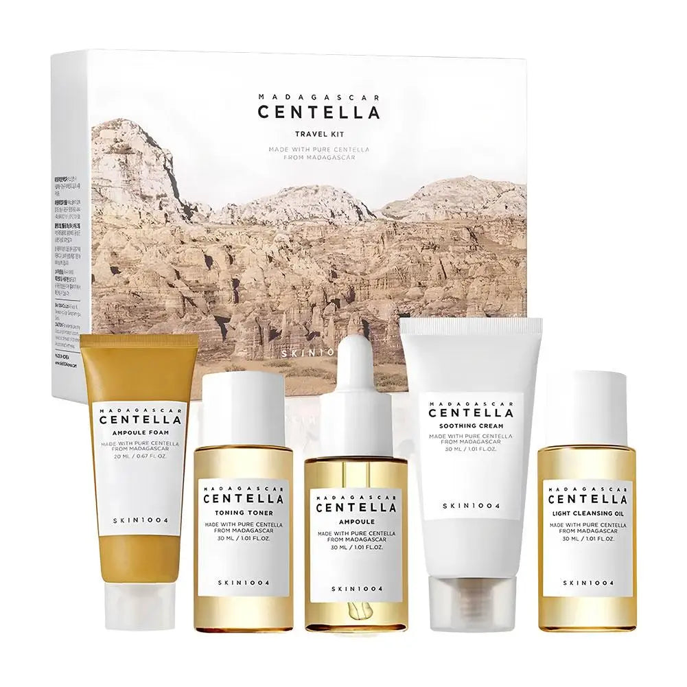 Centella Asiatica Daily Face Day and Night Skin Care Set Cleanser Toner Essence Sunscreen Travel Portable Skin Care Set