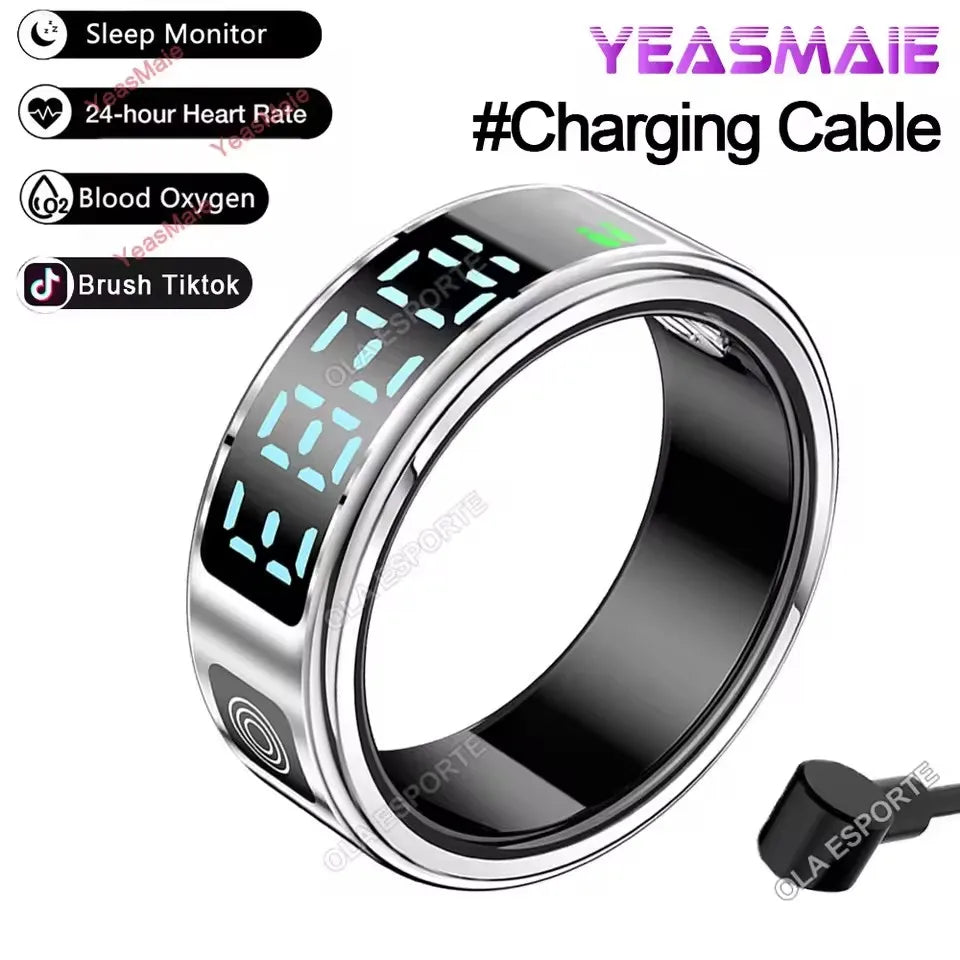 LED Display Screen Smart Ring Waterproof Health Monitoring Heart Rate&Blood Oxygen&Sleep Monitoring Remote Care Men Women Gifts
