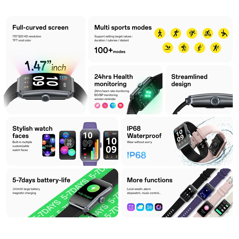 LIGE Smart Watch Health Heart Rate Monitoring Message Smart Reminder Mulit Sport Mode IP68 Waterproof Smartwatch For Android IOS