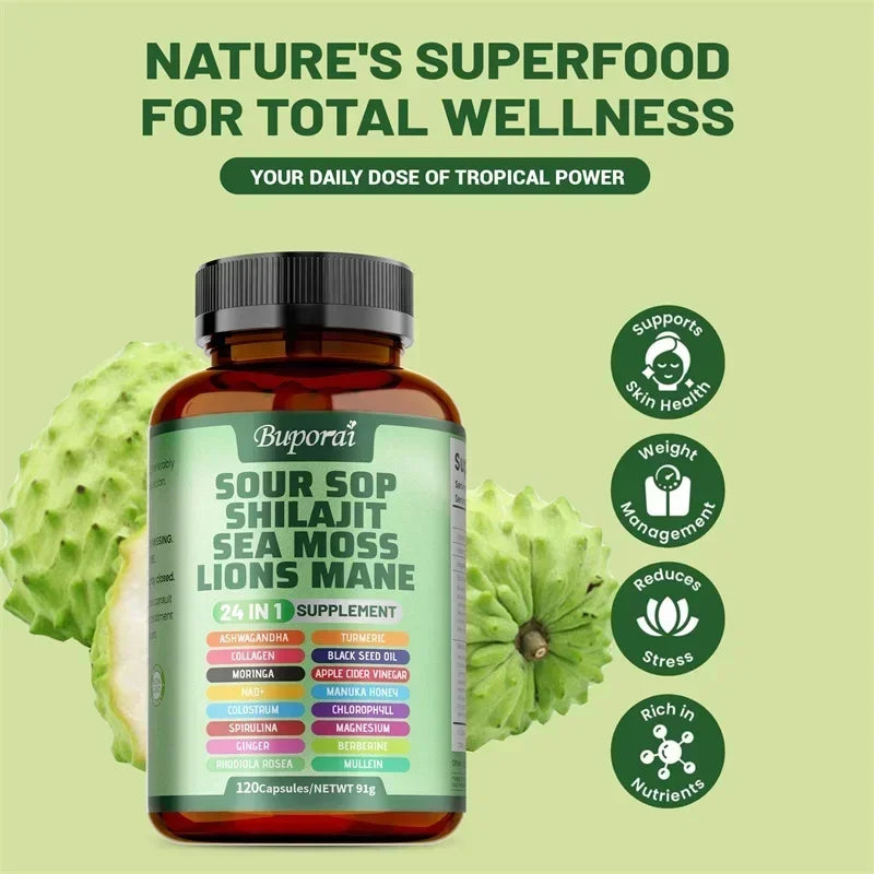 24-In-1 Soursop Capsules - Support Joint and Bone Health, Promote Digestion, Enhance Immunity, and Maintain Overall Health
