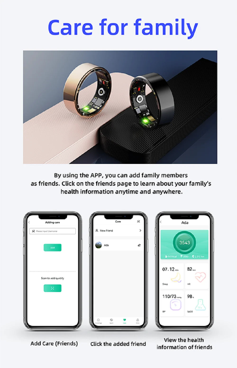 New Health Smart Ring Couple Sports Fitness 24H Heart Rate Sleep Monitoring IP68 Waterproof Men Women Care For Family