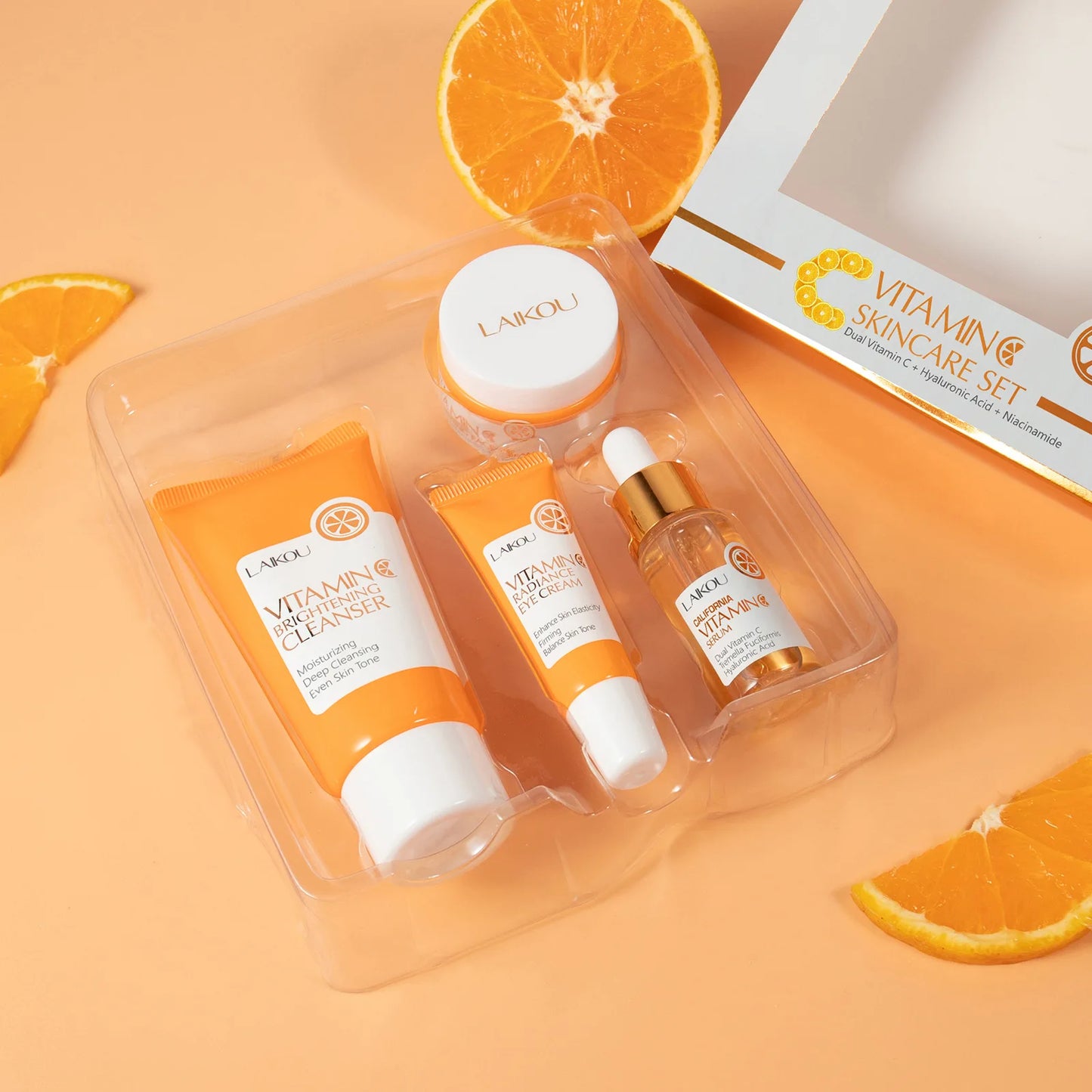 Brightening Vitamin C Skin Care Kit With Antiage Serum Hydrating Cleanser Moisturizing Eye Cream Face Treatment
