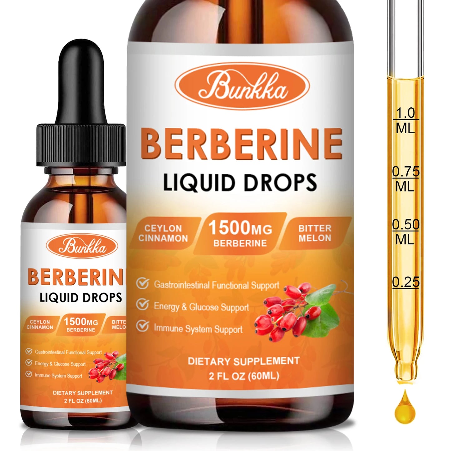 60ML Berberine Drop Contain Turmeric,Ceylon Cinnamon, Bitter Gourd, Piperine Digestive System, Immune Health Support-Vegetarian