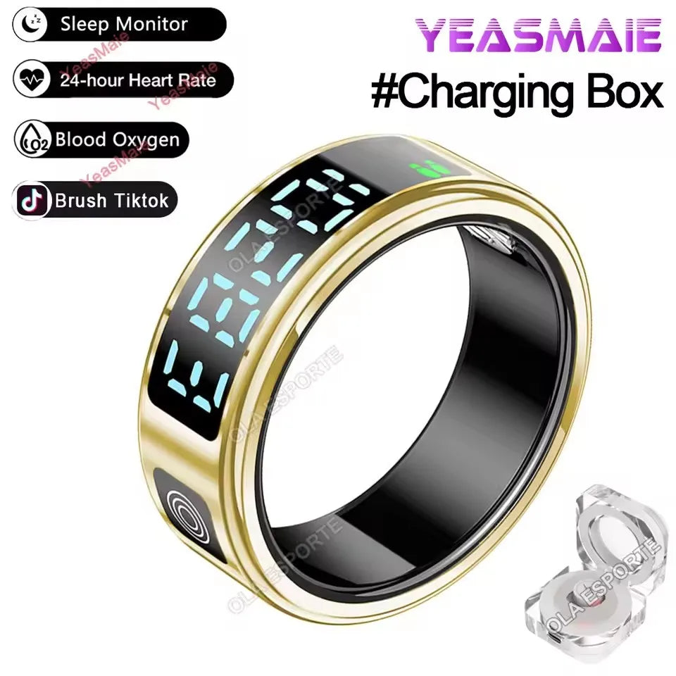 LED Display Screen Smart Ring Waterproof Health Monitoring Heart Rate&Blood Oxygen&Sleep Monitoring Remote Care Men Women Gifts
