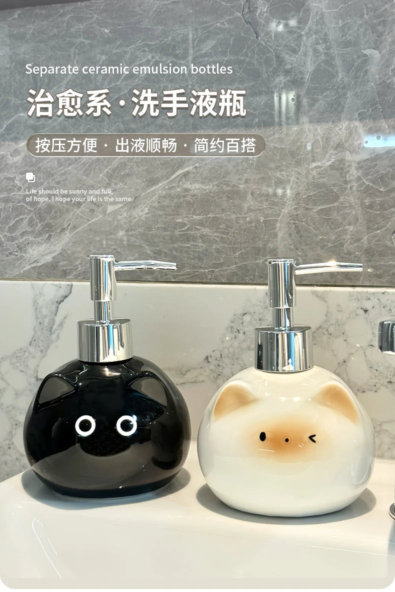 Ceramic Siamese Cat Hand Sanitizer Press Bottle Toilet Shampoo Shower Gel Packaging Bottle Dispenser for Liquid Soap