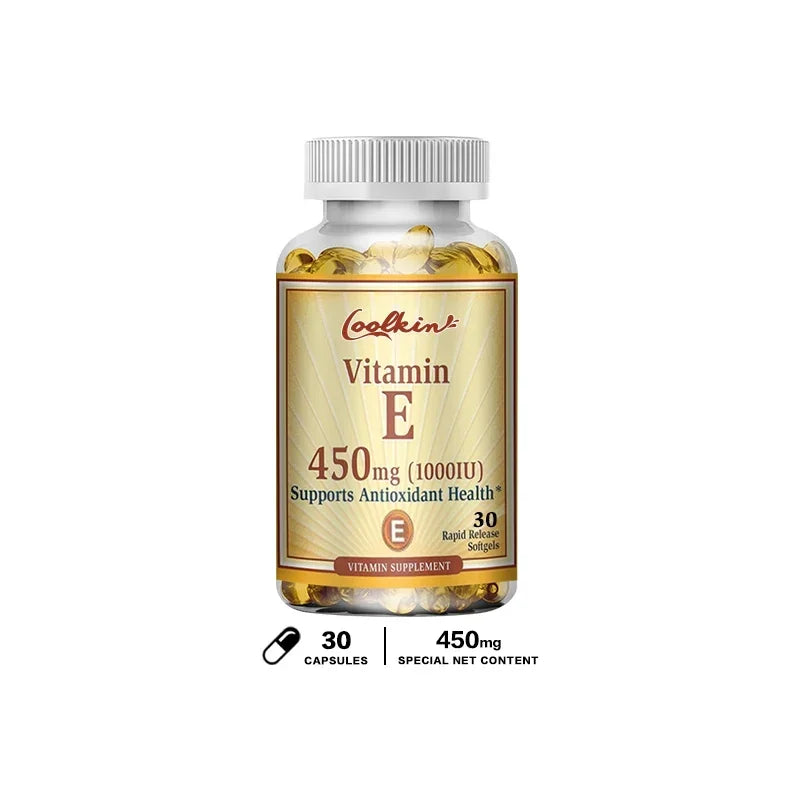 Natural Vitamin E Capsules - Brightens Skin, Tightens Skin, Reduce Wrinkles, Anti-aging, Antioxidant, Supports Immune